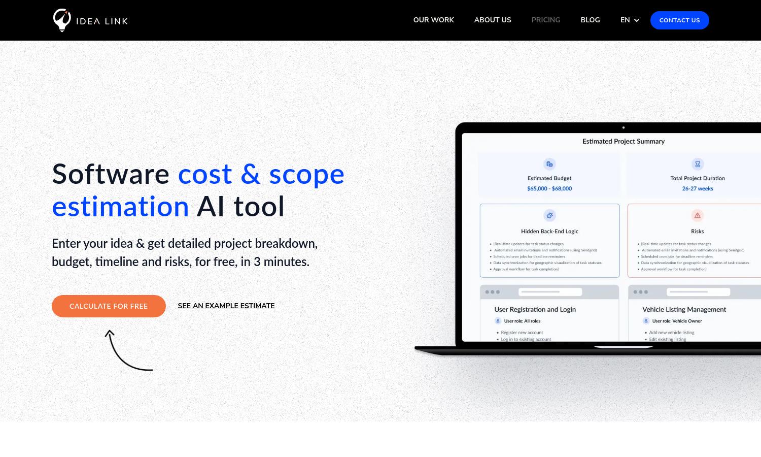 AI Software Cost Estimator Website