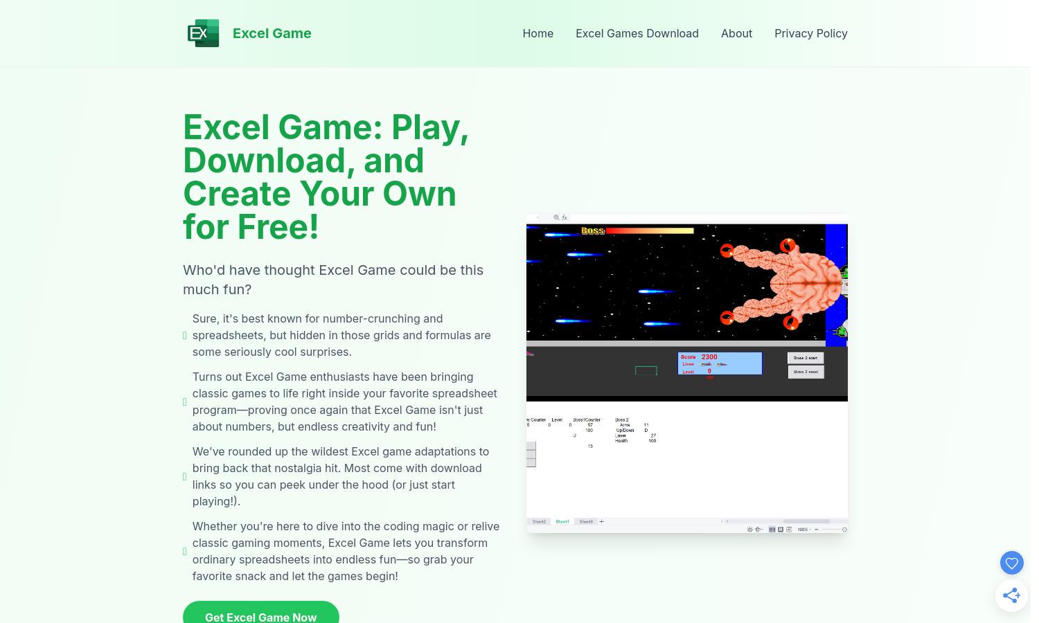 Excel Game Website