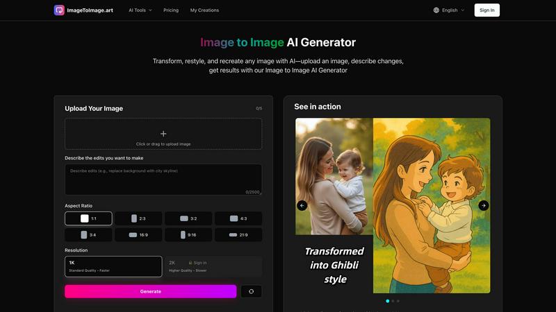 Image to Image AI Generator application interface and features