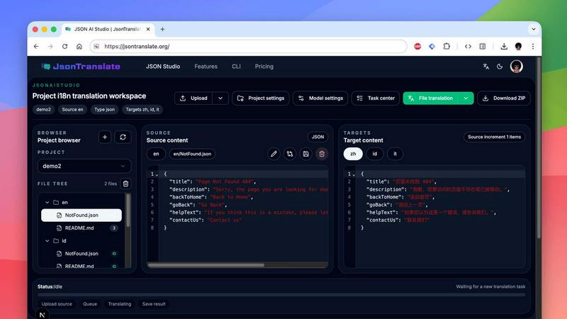 JsonTranslate application interface and features