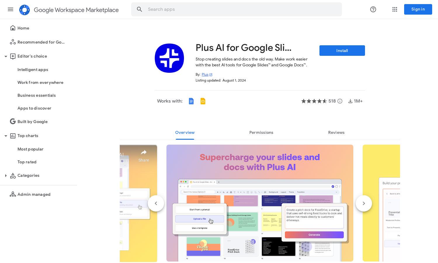 Plus AI for Google Slides and Docs Website