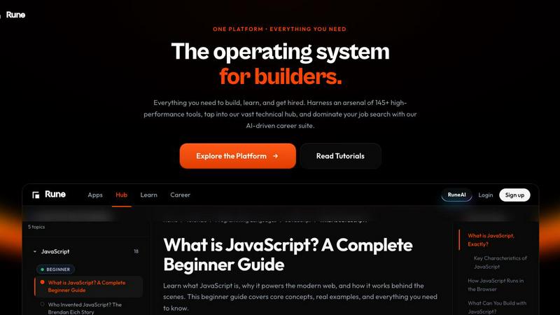 Rune application interface and features