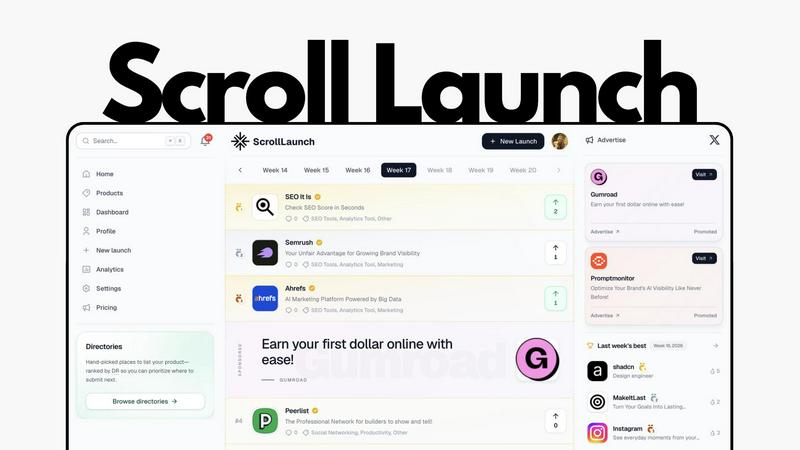 Scroll Launch application interface and features